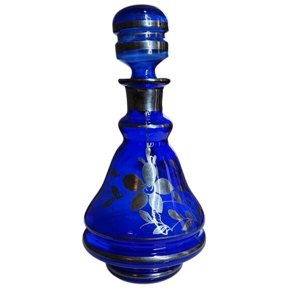 Rossini Empoli, Italy Decanter, Cobalt Blue with Silver Overlay, Vintage - Picture 1 of 8